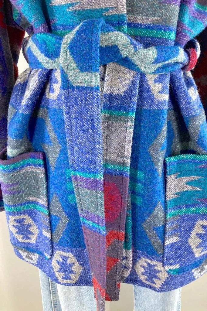 Blue Aztec Blanket Coat