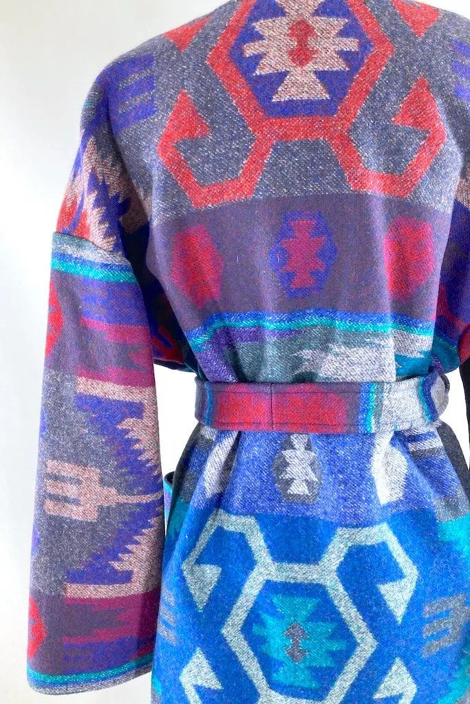 Blue Aztec Blanket Coat