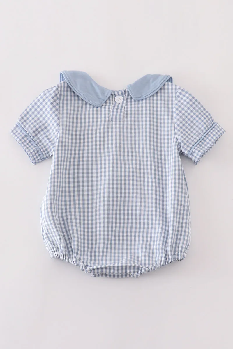 Blue gingham pumpkin embroidery boy bubble