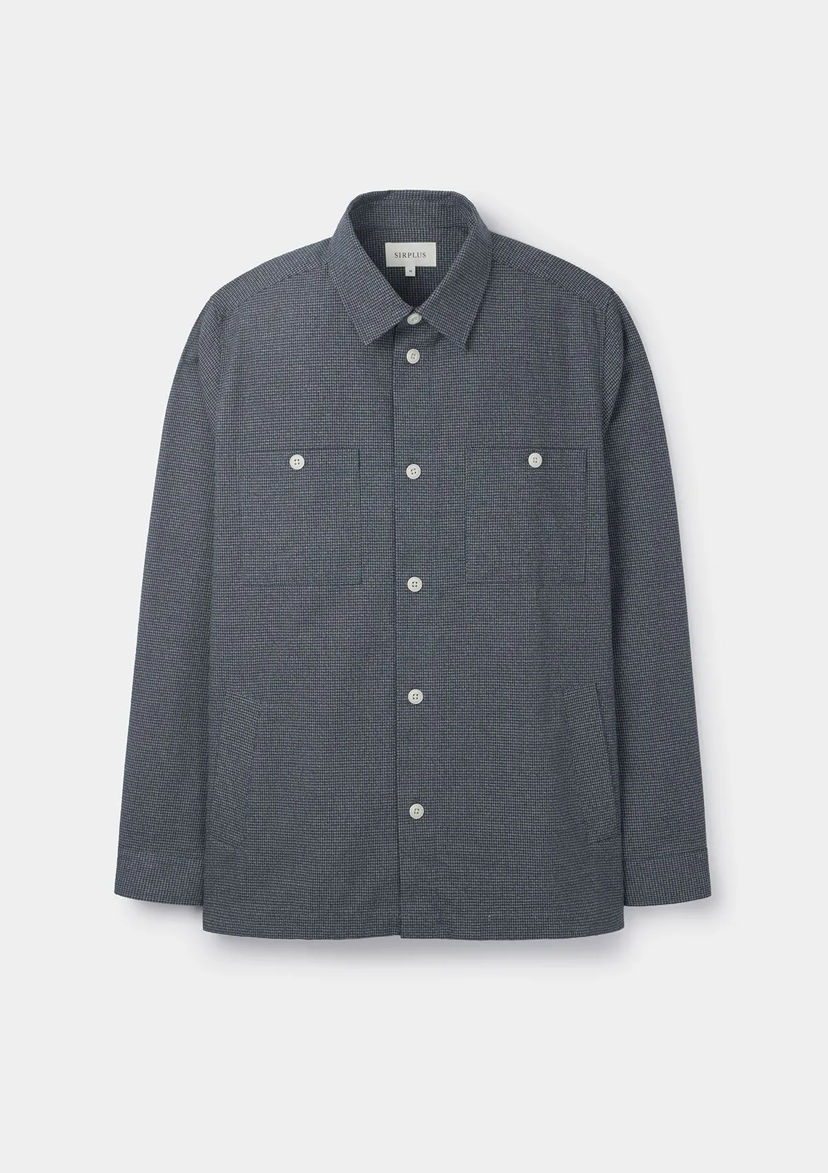 Blue Houndstooth Brushed Cotton Overshirt