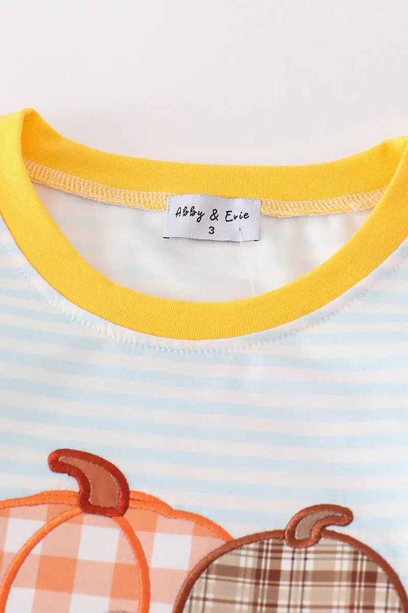 Blue stripe pumpkin applique boy set