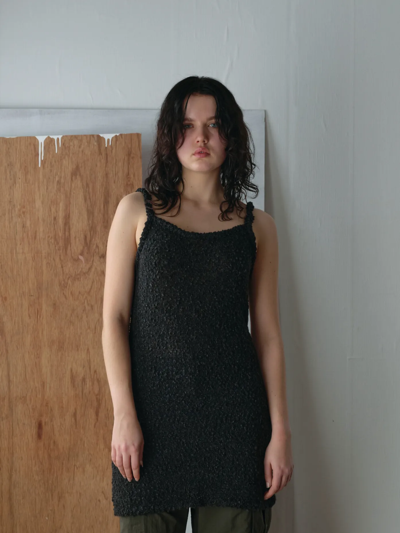 Boucle Sleeveless Knit Dress In Black