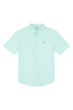 Boys Linen Blend Short Sleeve Shirt in Honey Dew