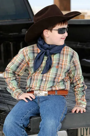 Boy's Match Dad Medallion Print Button-Down Long Sleeve Western Shirt