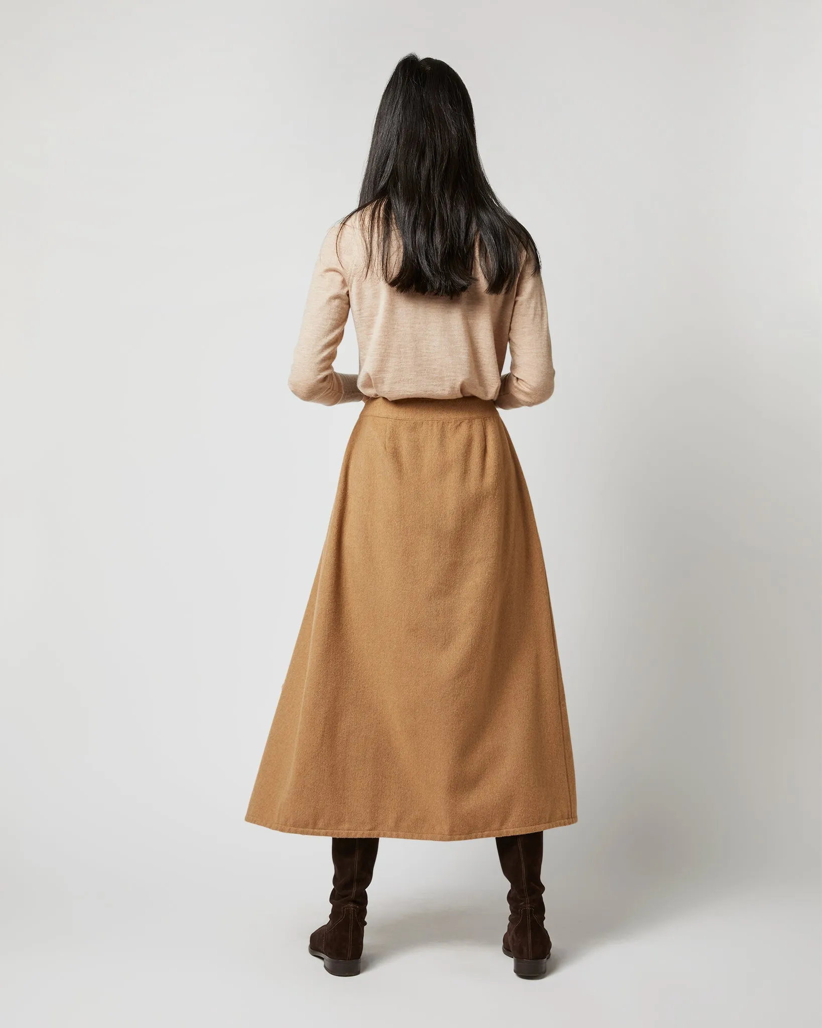 Brooke Tie-Waist Skirt in Camel Hair Flannel