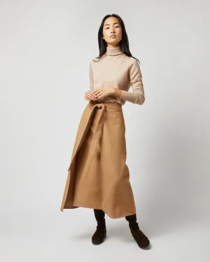 Brooke Tie-Waist Skirt in Camel Hair Flannel