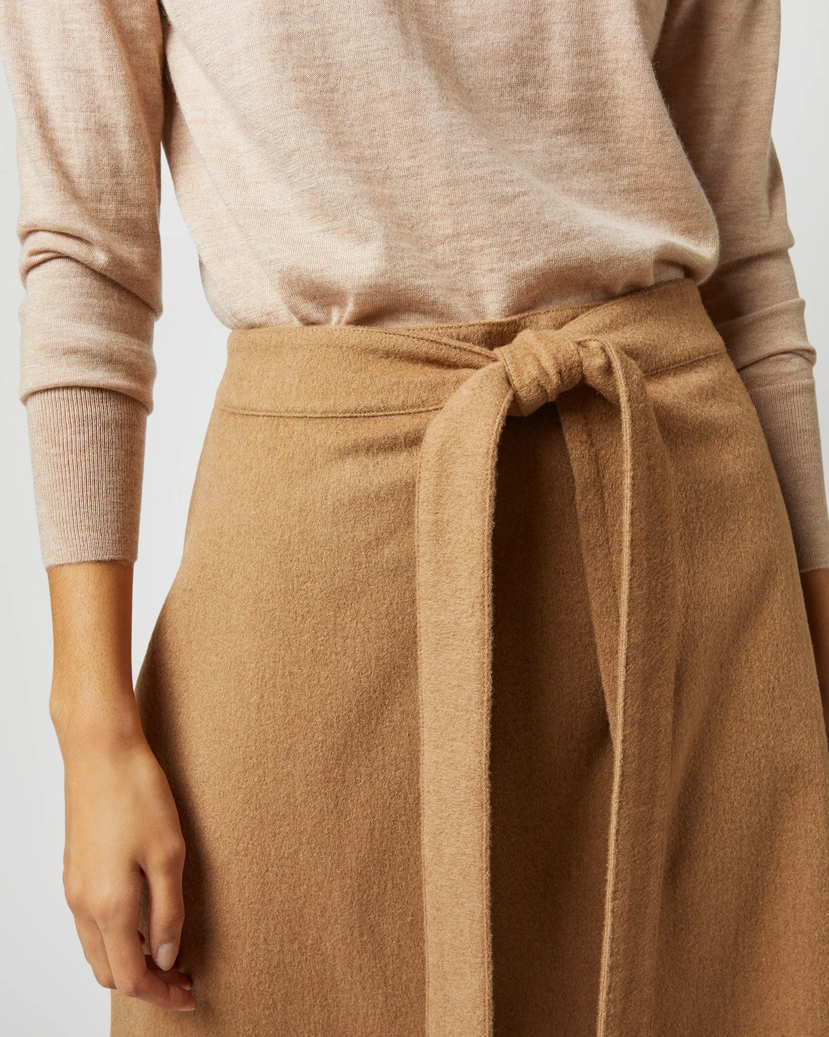Brooke Tie-Waist Skirt in Camel Hair Flannel
