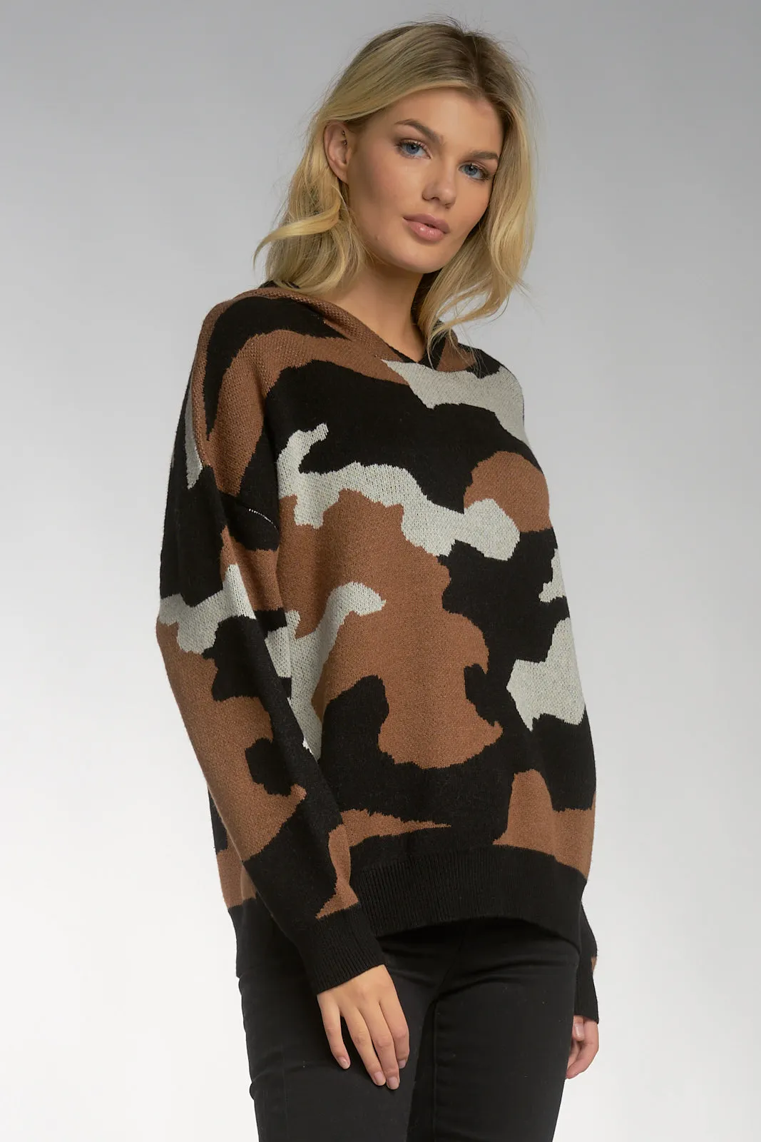 Brown Camo Hooded Gina Sweater