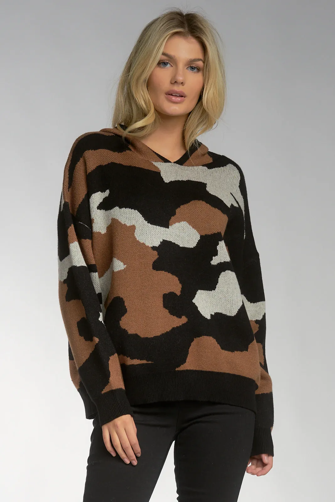 Brown Camo Hooded Gina Sweater