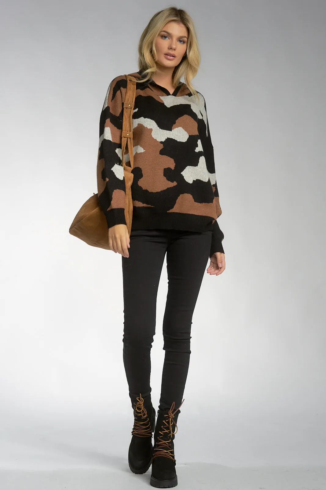 Brown Camo Hooded Gina Sweater