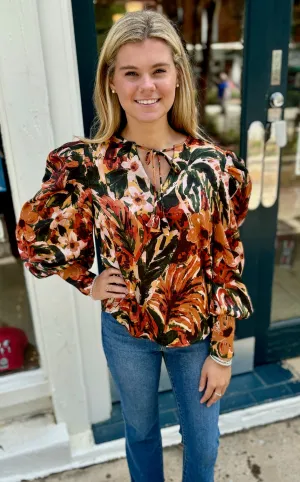 Brown Painted Floral Top