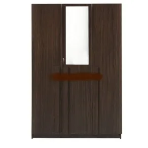 Brown Textured 3 Door Wardrobe with Mirror, 8 Shelves and Hanging Space for Clothes | Wardrobe for Clothes