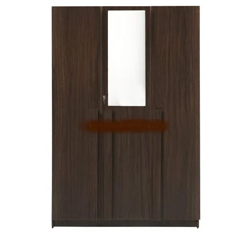 Brown Textured 3 Door Wardrobe with Mirror, 8 Shelves and Hanging Space for Clothes | Wardrobe for Clothes