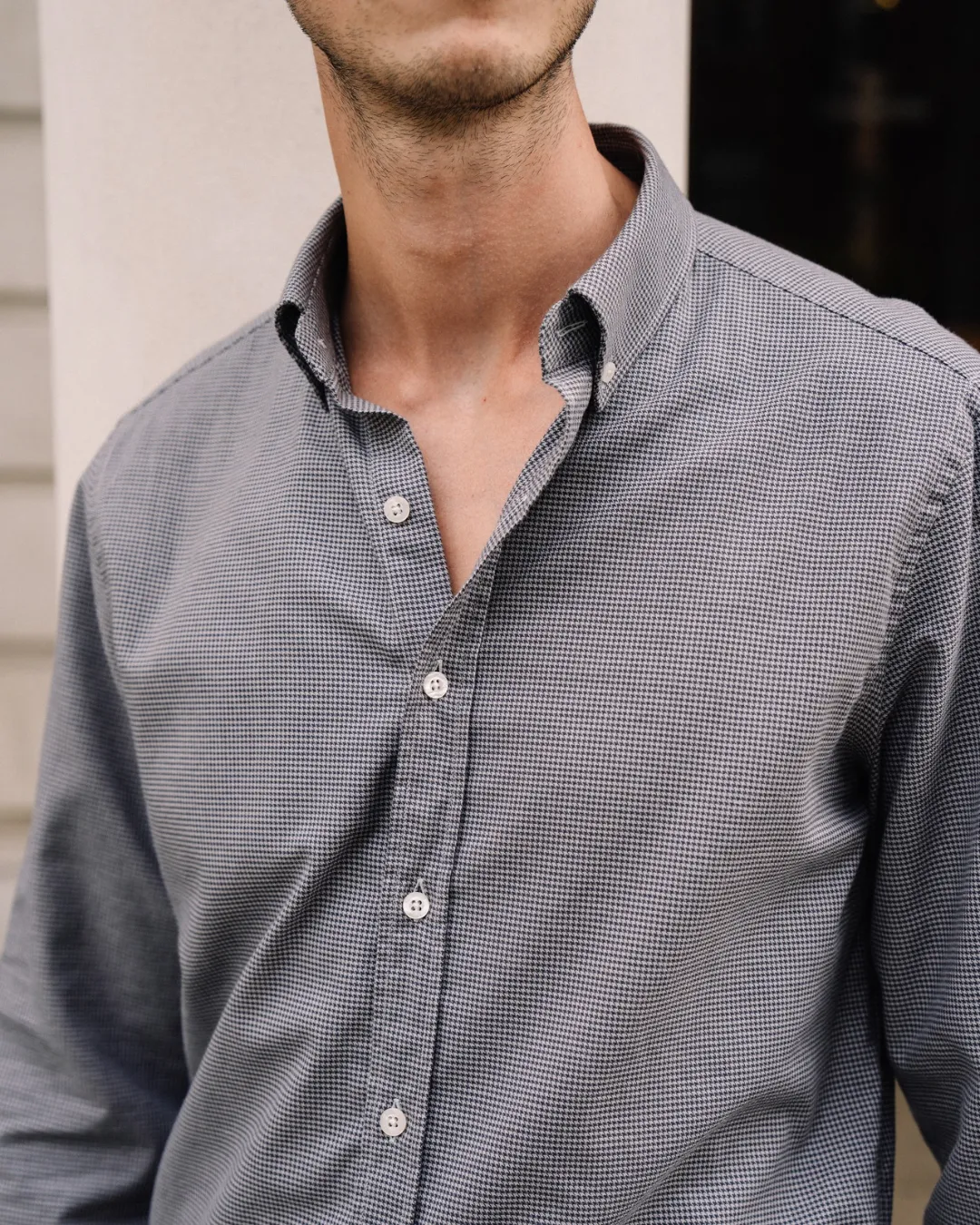 Brushed Cotton Black Houndstooth Shirt