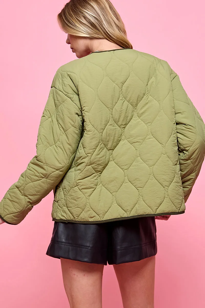 Button Front Quilted Jacket