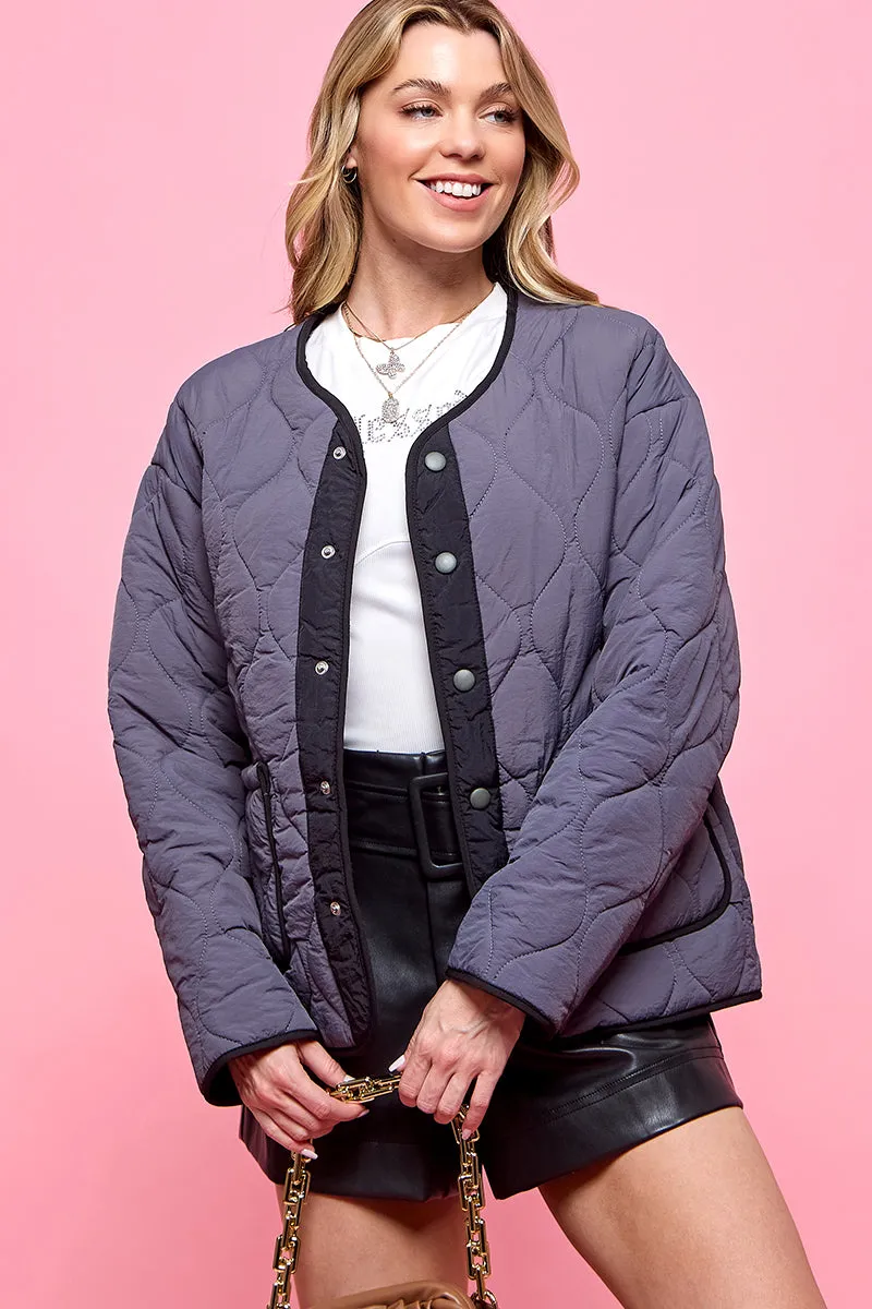 Button Front Quilted Jacket