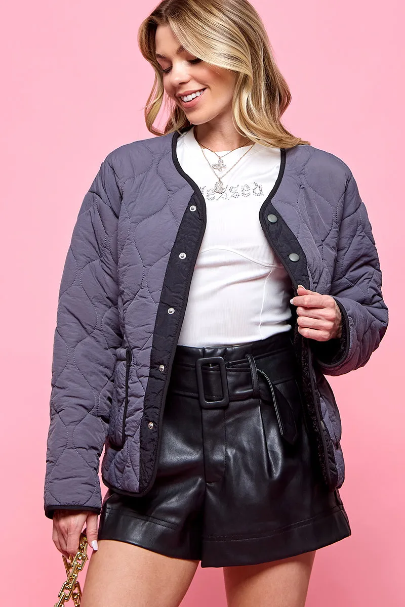 Button Front Quilted Jacket