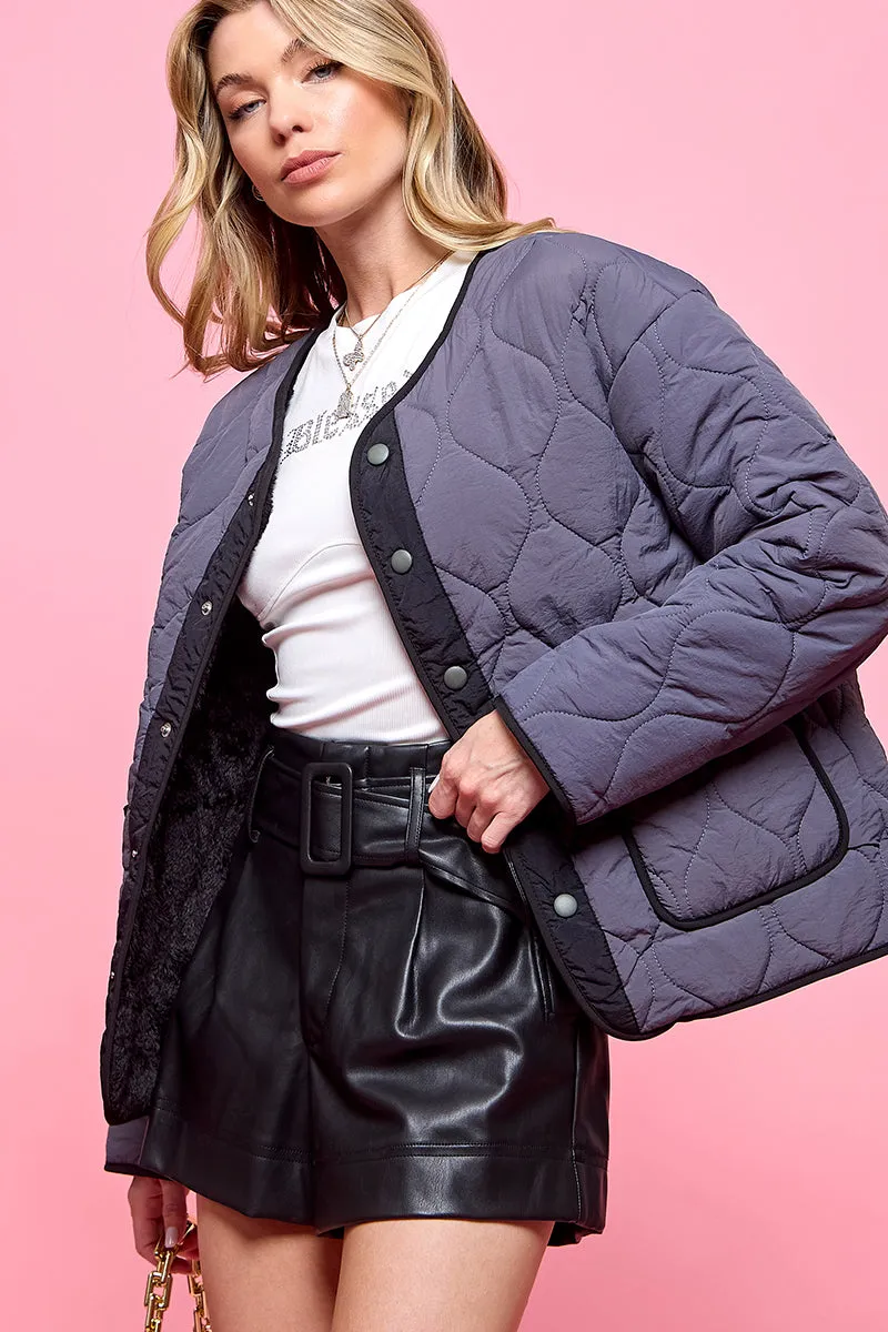 Button Front Quilted Jacket