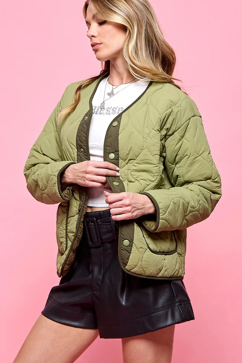 Button Front Quilted Jacket