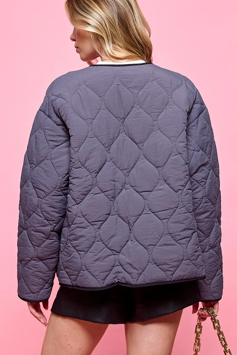 Button Front Quilted Jacket