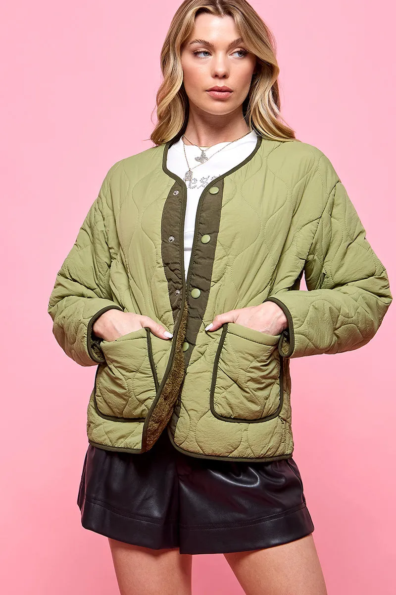 Button Front Quilted Jacket