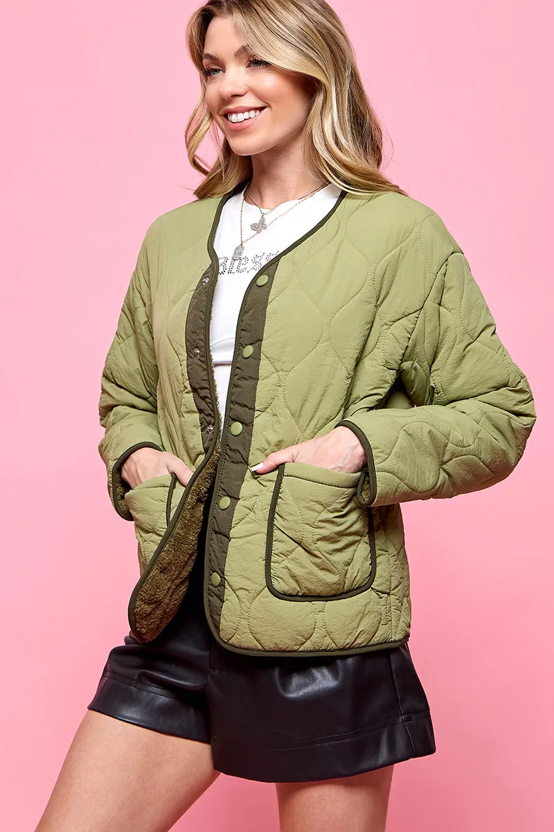 Button Front Quilted Jacket