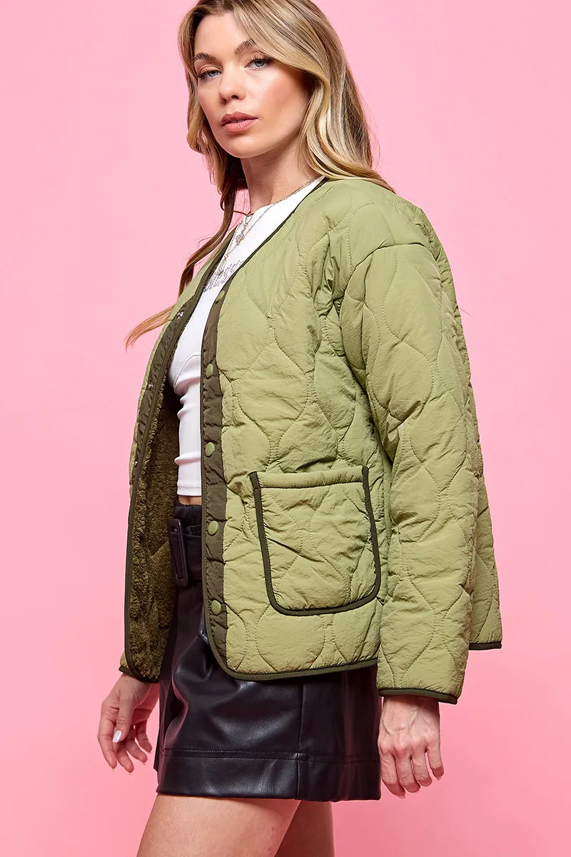 Button Front Quilted Jacket