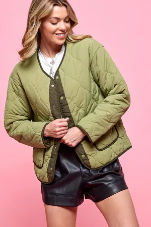 Button Front Quilted Jacket