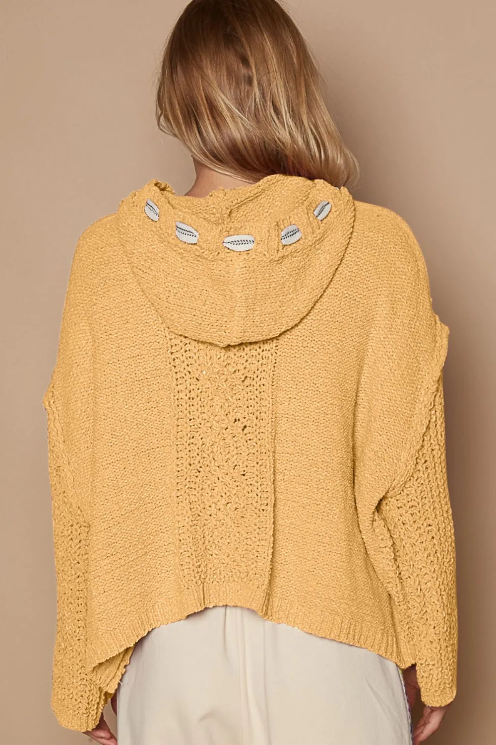 Cable Knit Hooded Chenille Sweater in Honey Gold