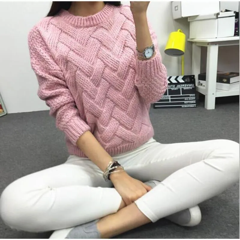 Cable  Pullover Female Casual Plaid  Sweater