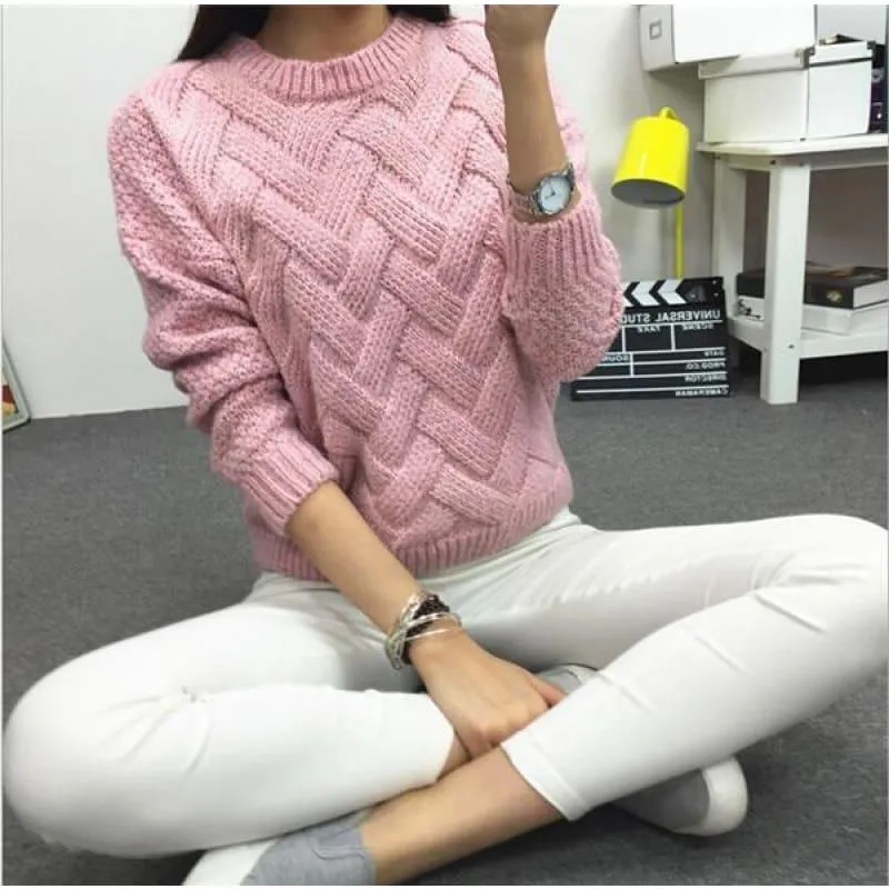 Cable  Pullover Female Casual Plaid  Sweater