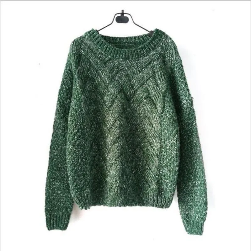 Cable  Pullover Female Casual Plaid  Sweater