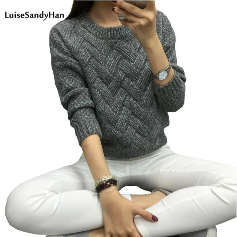 Cable  Pullover Female Casual Plaid  Sweater
