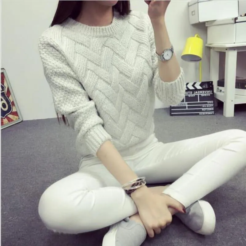Cable  Pullover Female Casual Plaid  Sweater