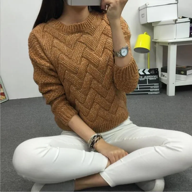 Cable  Pullover Female Casual Plaid  Sweater