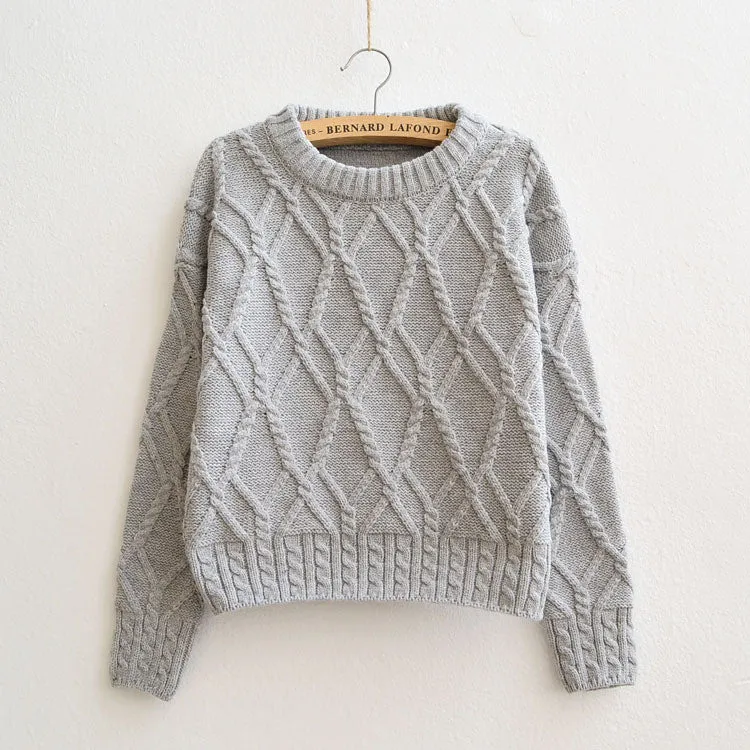 Cable Retro Solid Color Scoop Knit Sweater