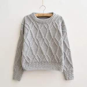 Cable Retro Solid Color Scoop Knit Sweater