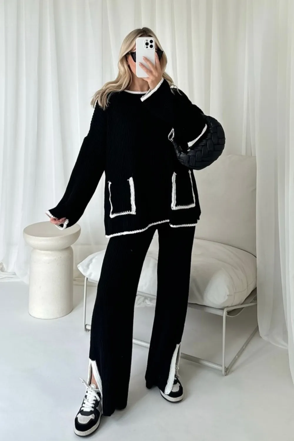 Caitlin black knitted lounge co ord