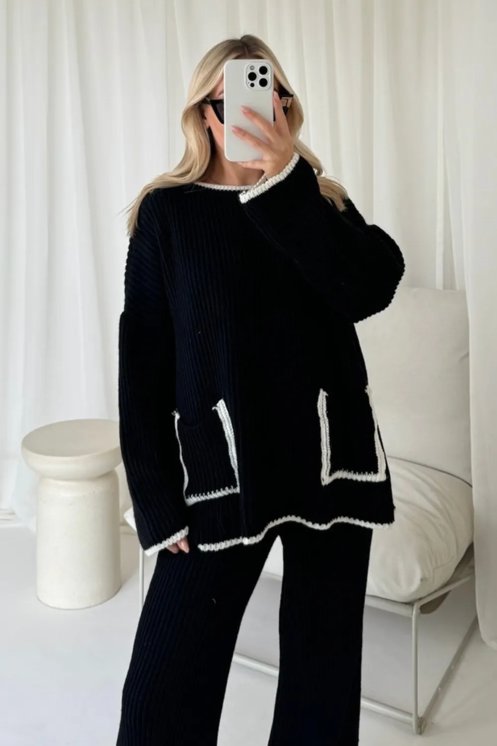Caitlin black knitted lounge co ord