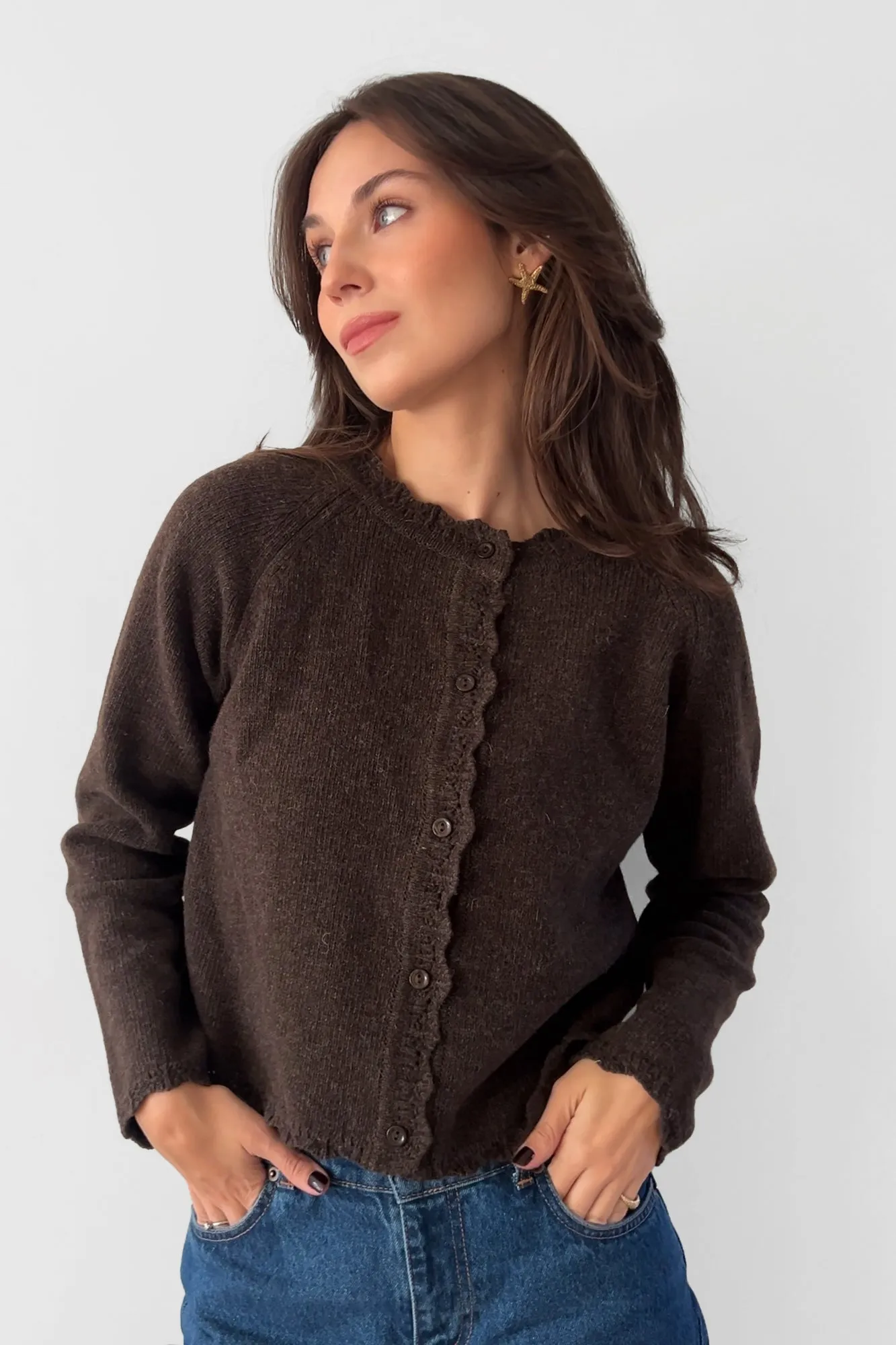 Cardigan in wool / 16 / 15 / mahogany brown