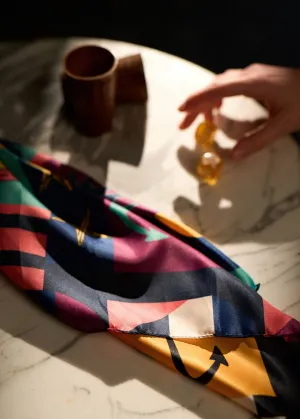 CARRE SEABED - Square Scarf With Geographic Motif (NAVY / KELLY GREEN)