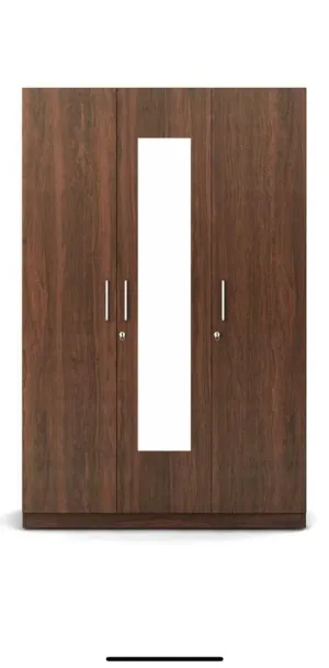 Caspian Engineered Wood 3 Door Wardrobe with Drawer, Shelves & Hanging Space for Clothes || Wooden Utility Cupboard || 3 Door Home Storage Almirah || Finish Color (Brown with Mirror)