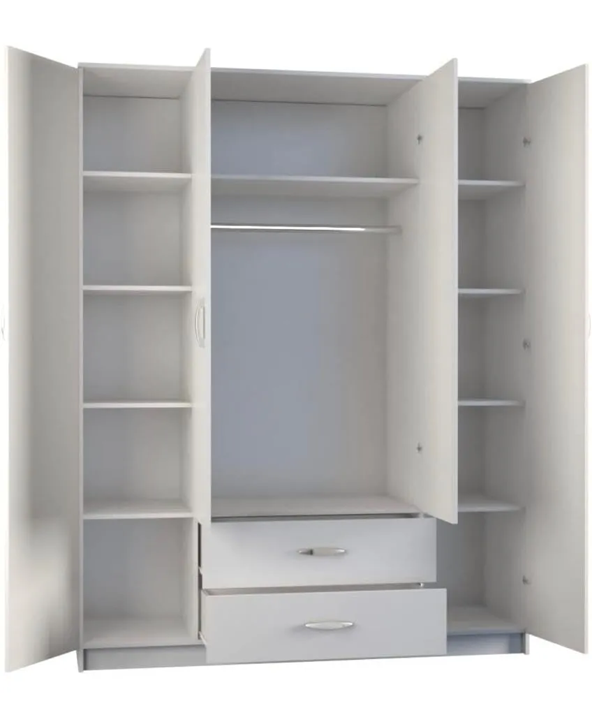 CASPIAN Furniture 4 Door Wardrobe for Bedroom in White Colour | 75 x 60 x 21 inches | Cupboard for Home | Wooden Furniture