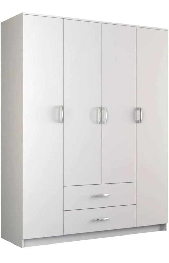 CASPIAN Furniture 4 Door Wardrobe for Bedroom in White Colour | 75 x 60 x 21 inches | Cupboard for Home | Wooden Furniture