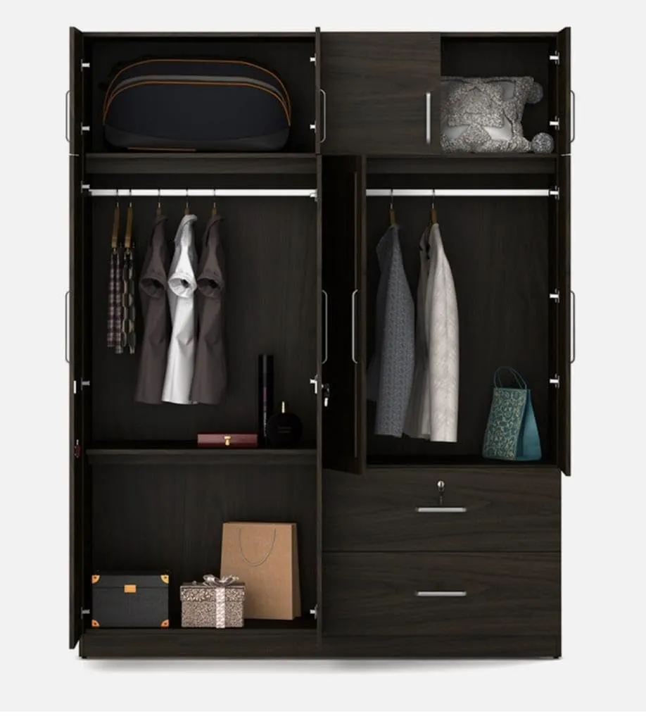 CASPIAN Furniture 4 Door Wardrobe for Bedroom with Loft and Mirror (Rainforest Dark) (Size 80 x 62 x 20 inches)