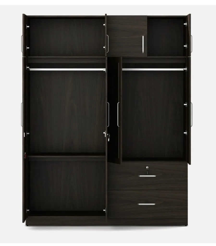 CASPIAN Furniture 4 Door Wardrobe for Bedroom with Loft and Mirror (Rainforest Dark) (Size 80 x 62 x 20 inches)