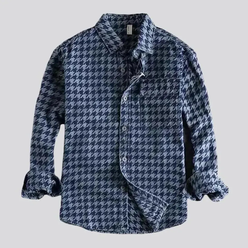 Casual plaid men's jean shirt