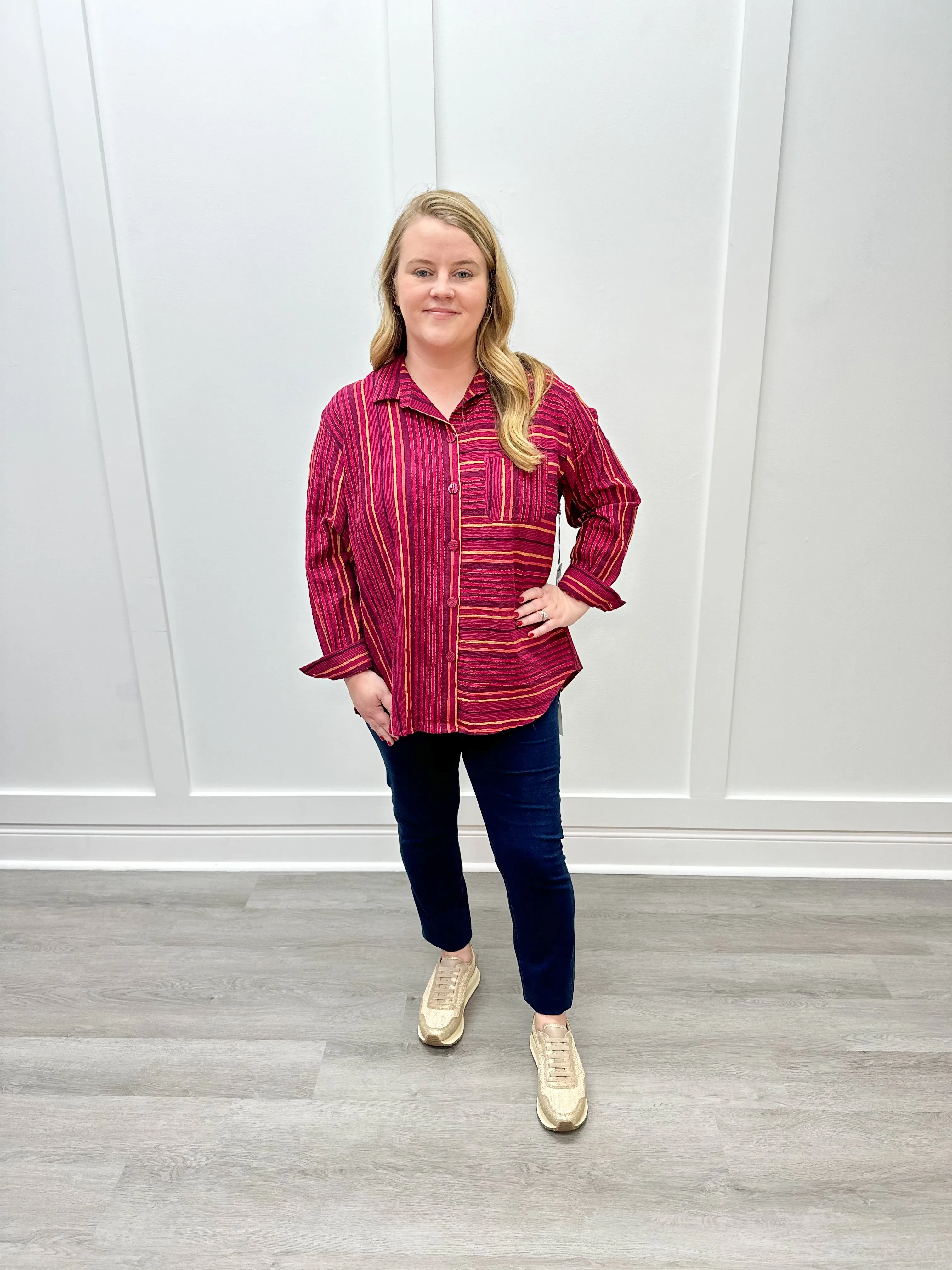 Change Your Stripes Boyfriend Pocket Shirt - Apple