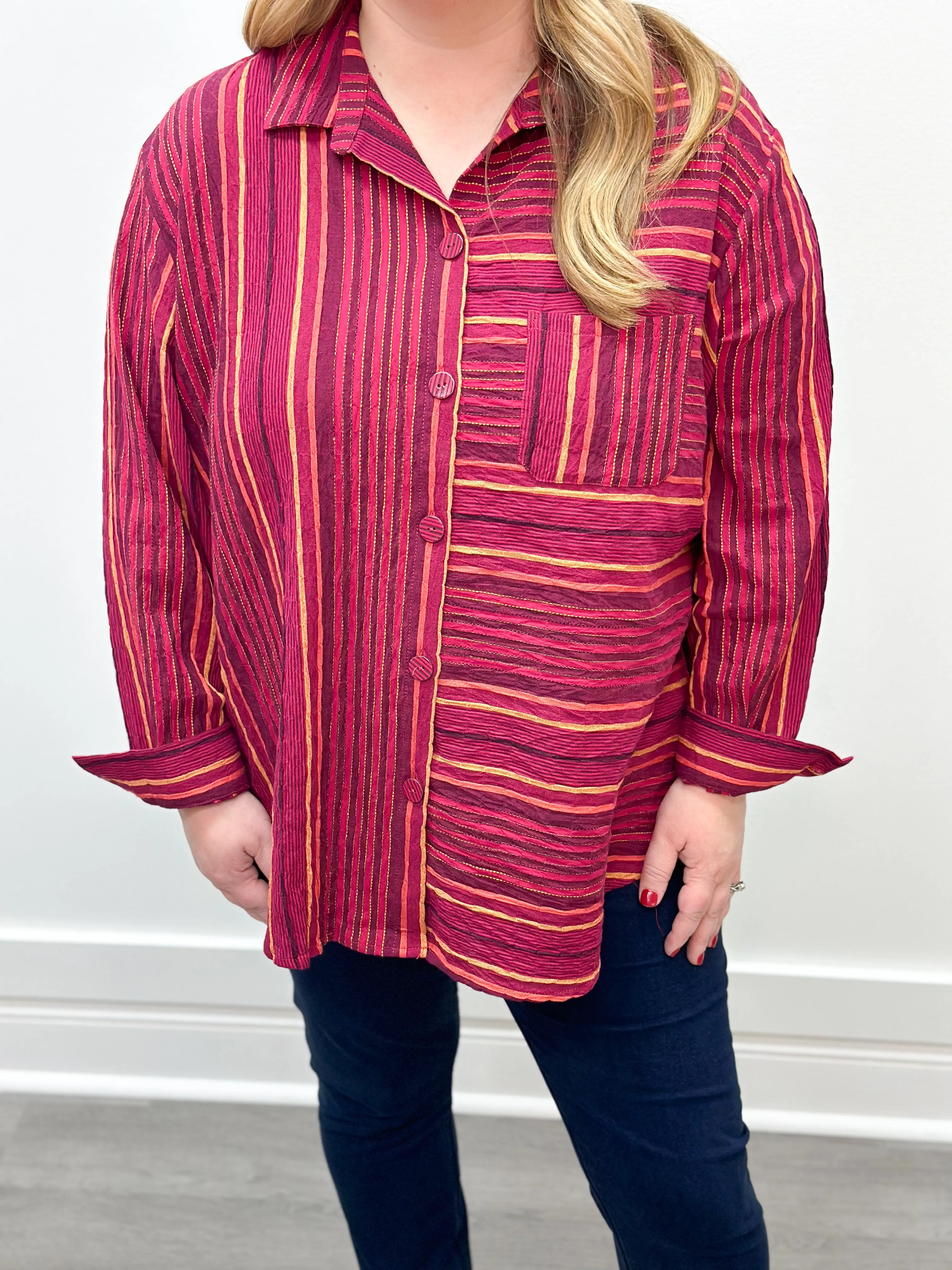 Change Your Stripes Boyfriend Pocket Shirt - Apple