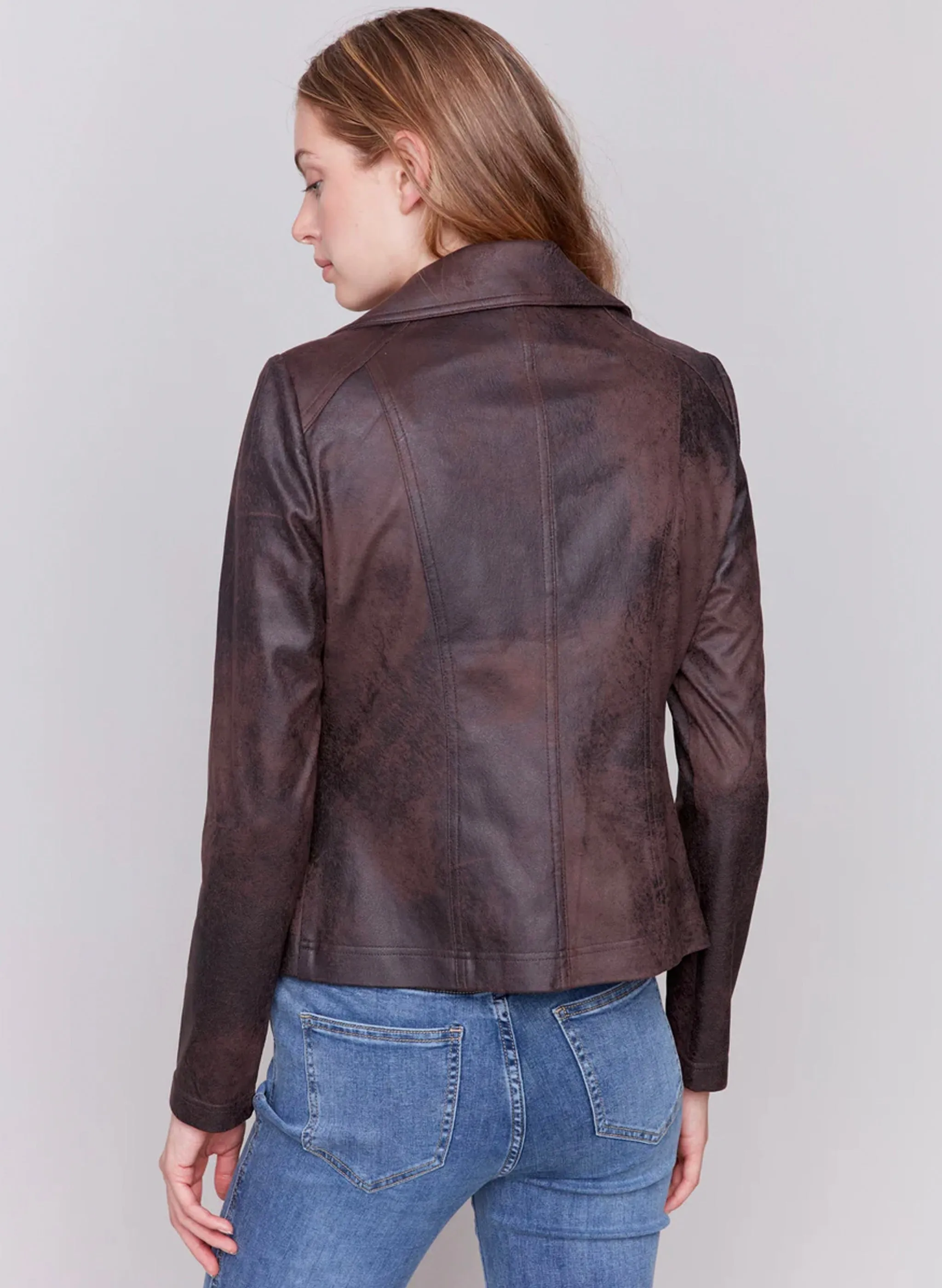 Charlie B - Faux Leather Moto Jacket - Mocha